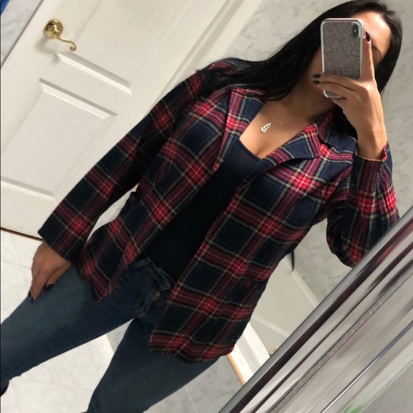 Last size S! FLANNEL NAVY RED CHECKERED BLAZER - Picture 7 of 8